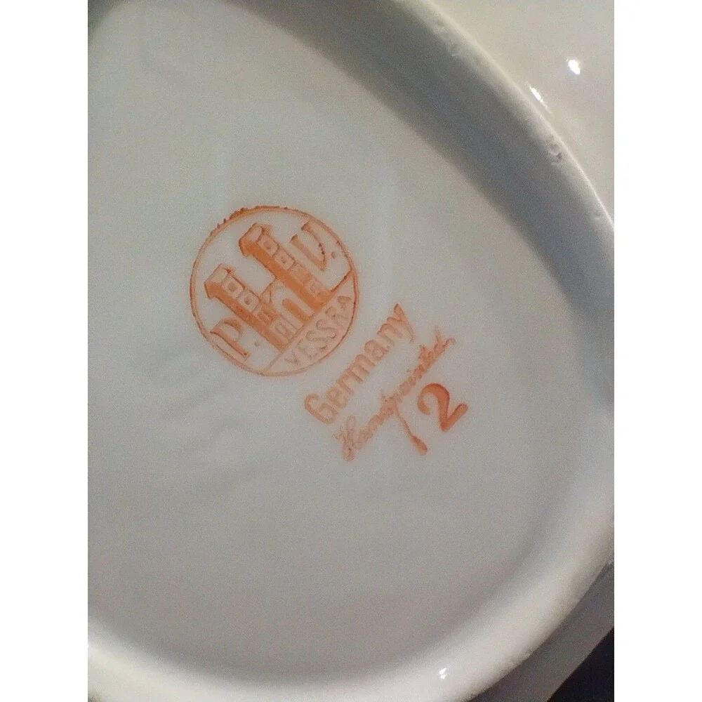 PV Vessra Germany Porcelain Sauce Dish with Underplate Painted Flowers Gold Rim